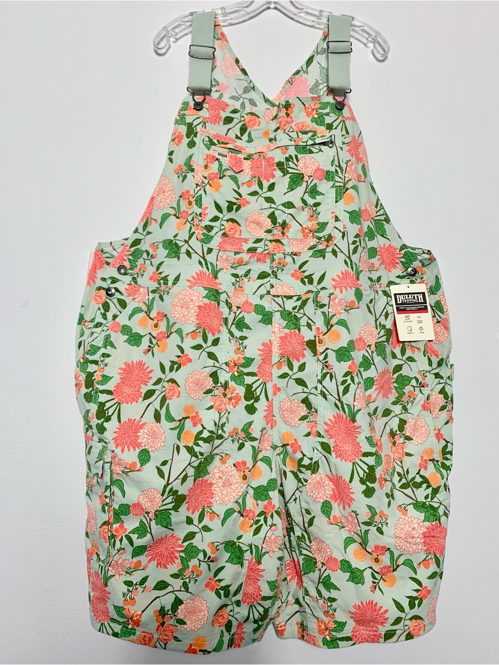 NWT 3X x10” Inseam Duluth Heirloom Gardening Short Overalls Mint Summer Dahlia